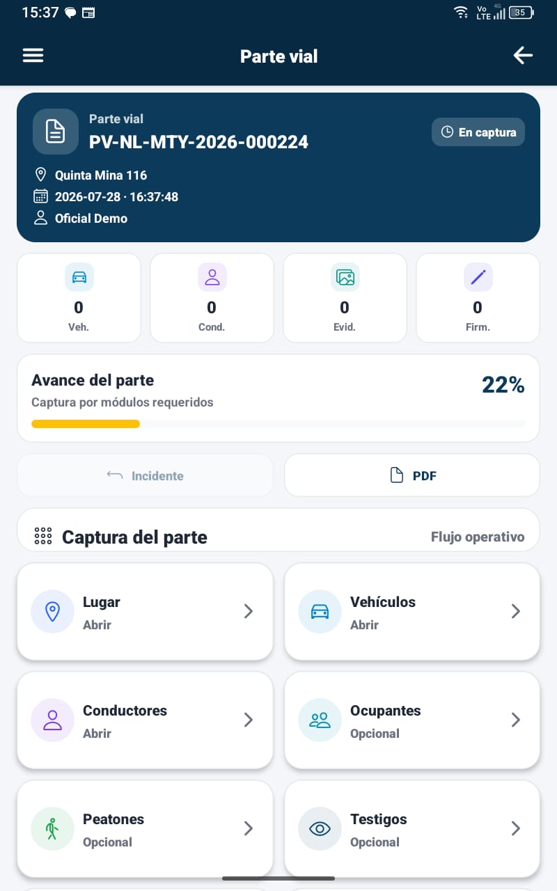 Pantalla principal de la aplicación SENANMI